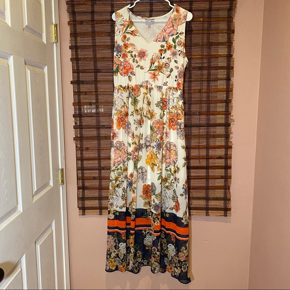White maxi dress with multicolor flowers
